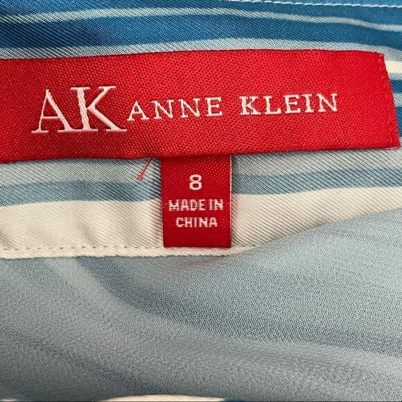 NWT Anne Klein Striped 100% Silk Flared Lined Career Skirt Blue and White Size 8 - Picture 8 of 12